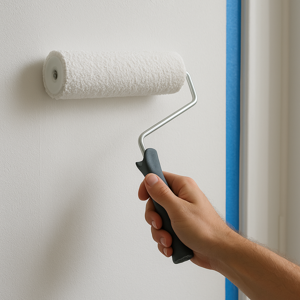 Application de la peinture au rouleau sur un mur intérieur