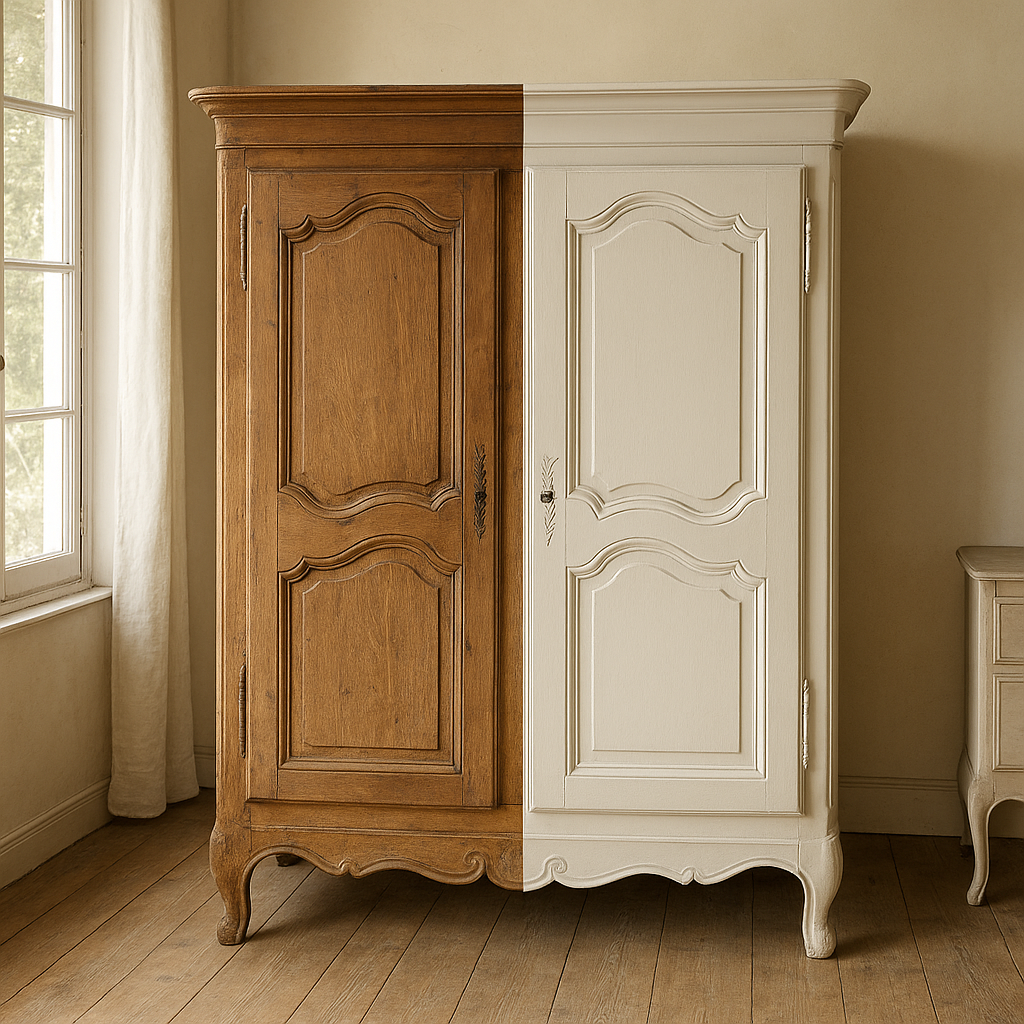 Avant après d’un meuble en bois peint et rénové