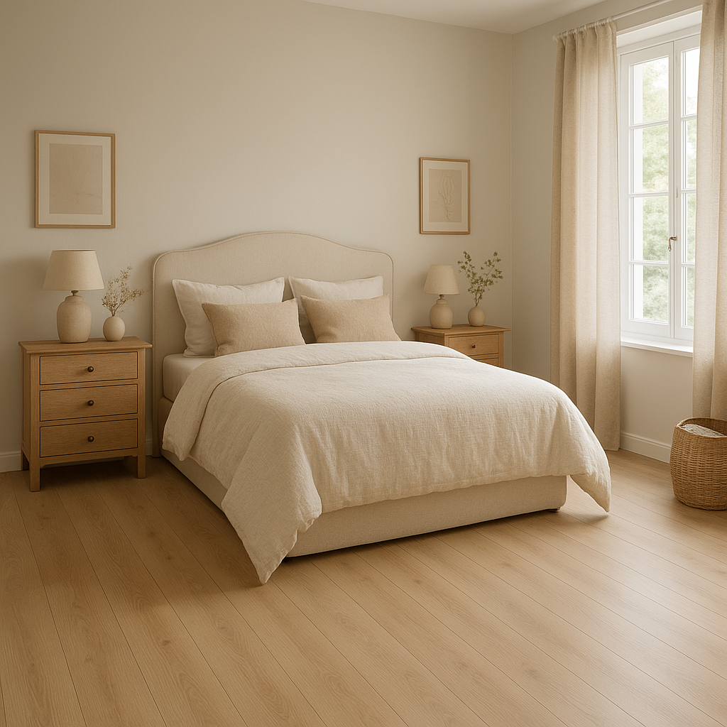 Chambre avec parquet stratifié imitation bois