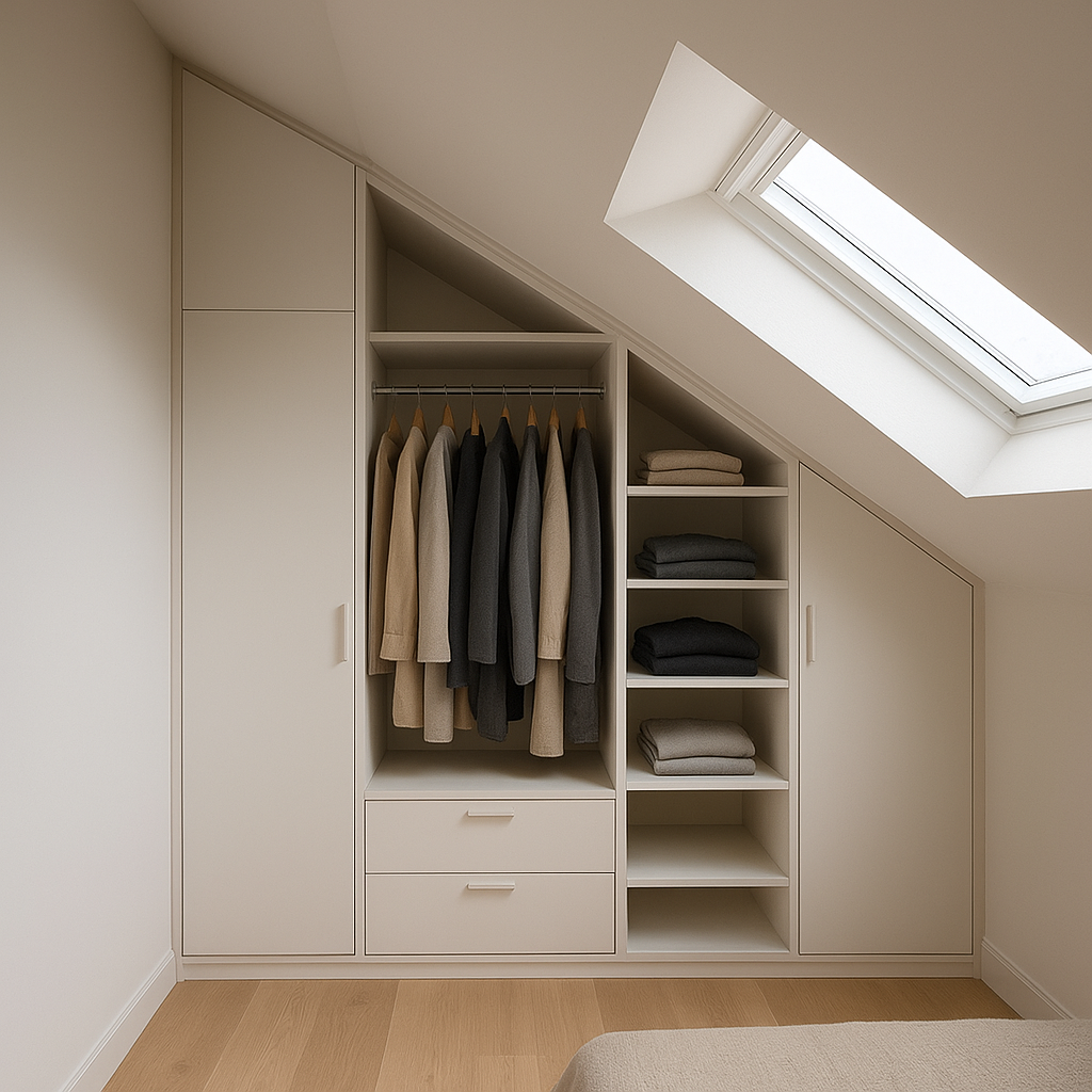 Dressing sous pente sur mesure dans une chambre mansardée