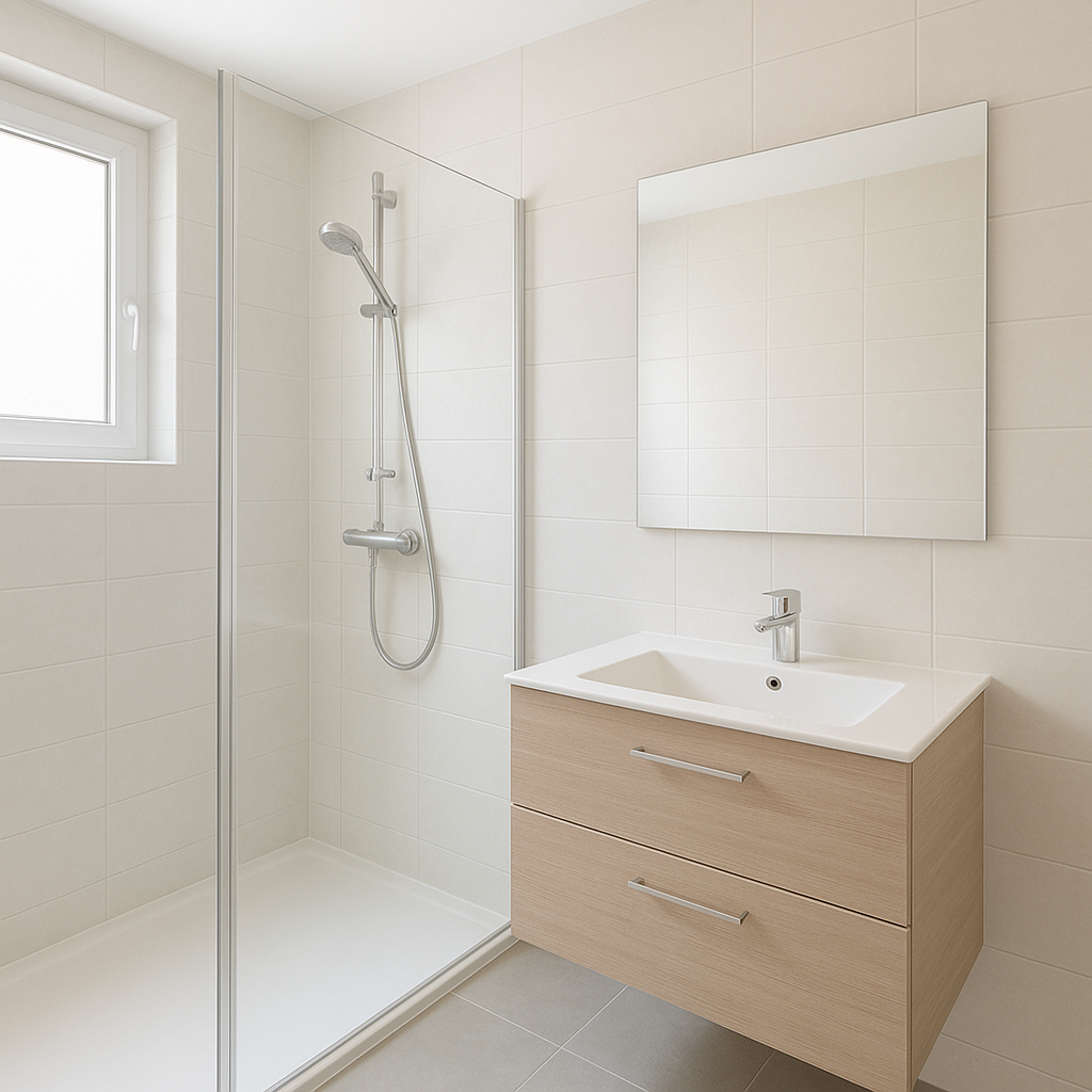 Exemple de salle de bains rénovée avec douche et mobilier