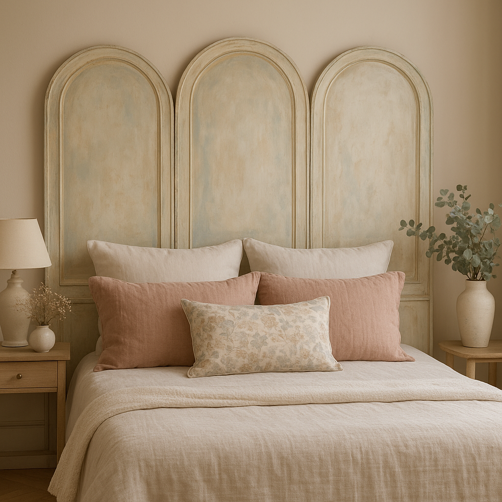Exemple de tête de lit DIY avec panneaux décoratifs peints