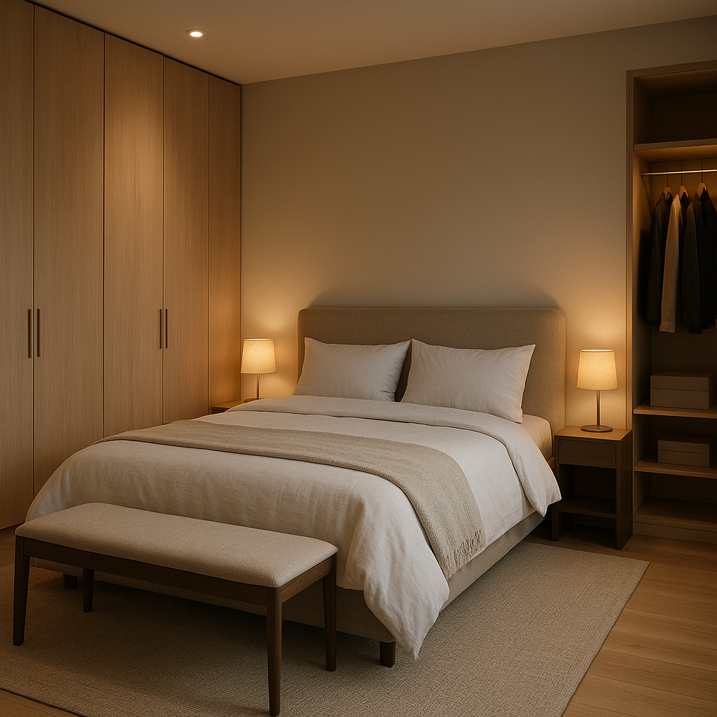 Idée de rangement et éclairage pour une déco chambre adulte