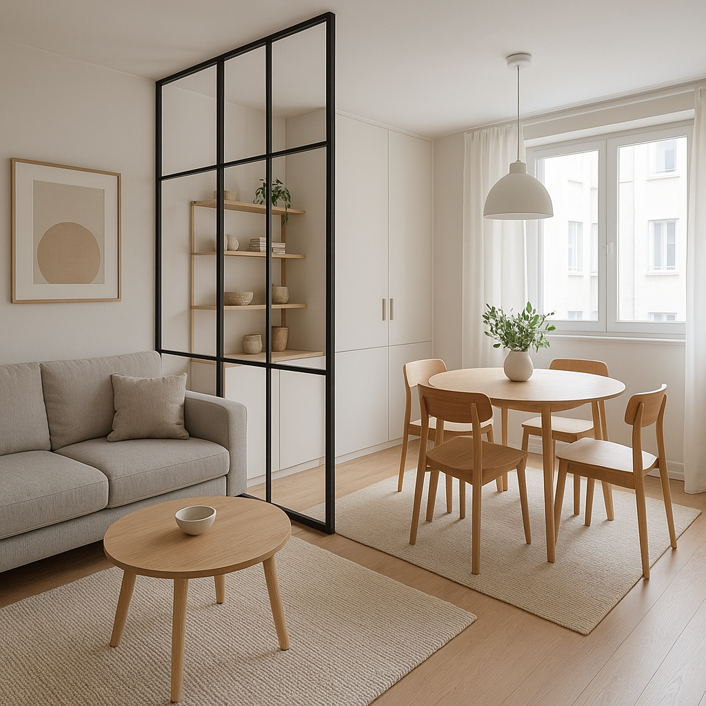 Petit appartement avec zones bien délimitées et décoration légère
